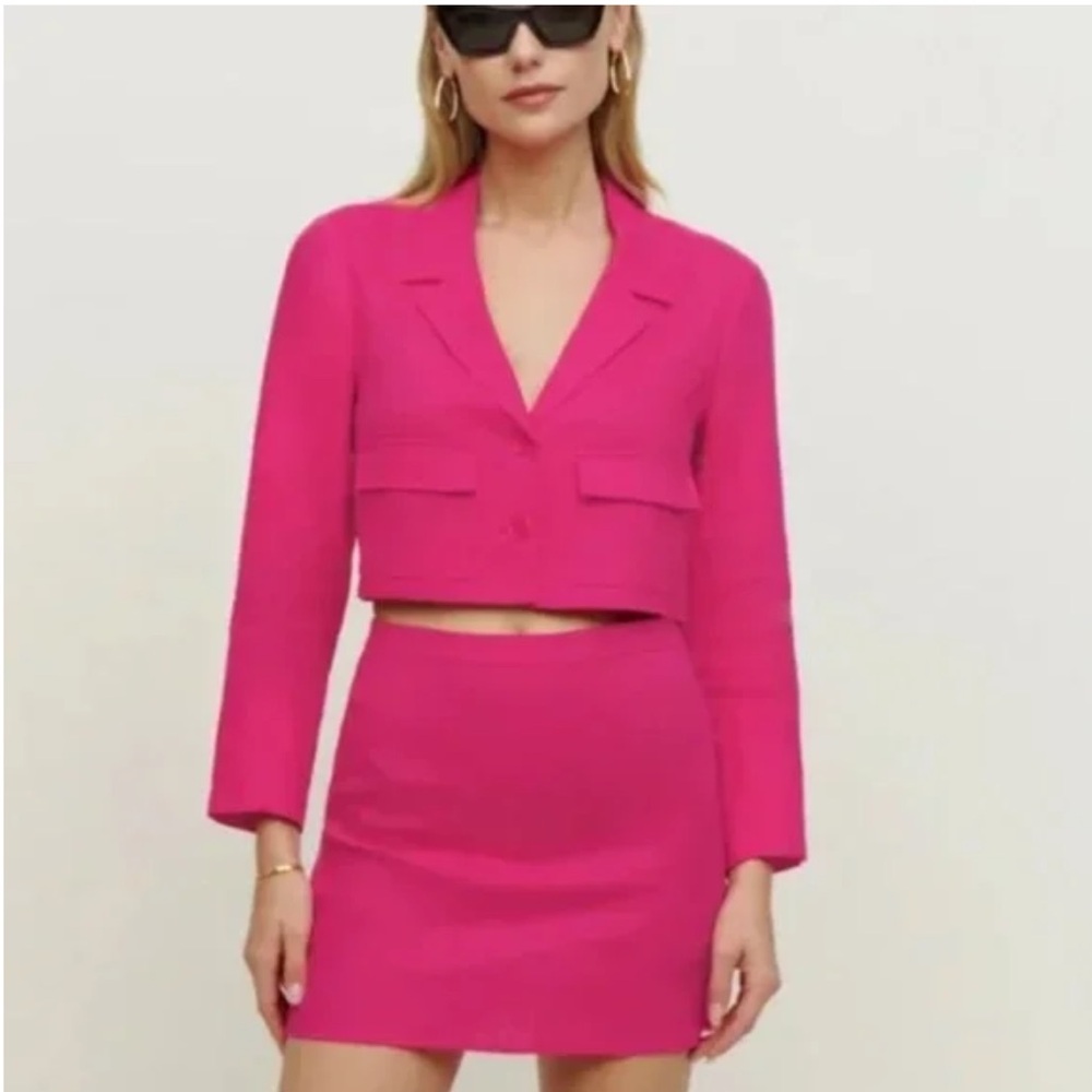 Reformation hot Pink Blazer and mini Skirt Linen Set